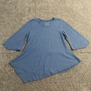 Lur Shirt Womens Medium Blue Black Striped 3/4 Sleeve Recycled Cotton Eco Top